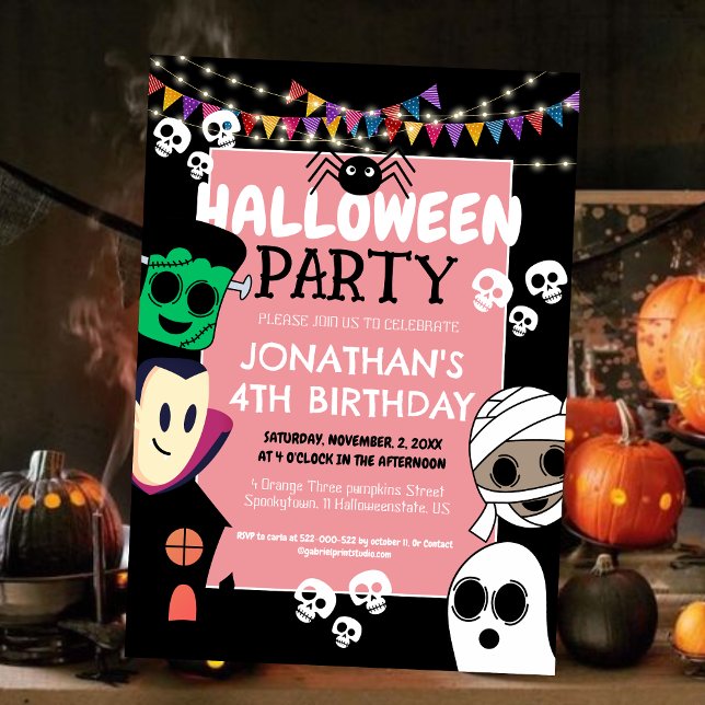 Invitation Halloween moderne mignonne Ghouls Éffrayant fête d (Créateur téléchargé)