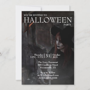 Invitation Halloween Moderne Sorcière Gothique Balai Photo So