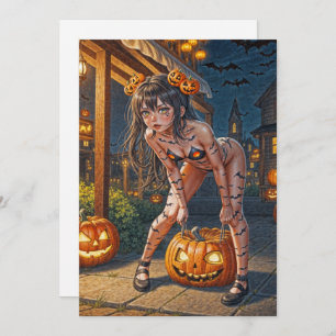 Invitation Halloween Monster Jack-o-Lantern & Bat Vixen Girl