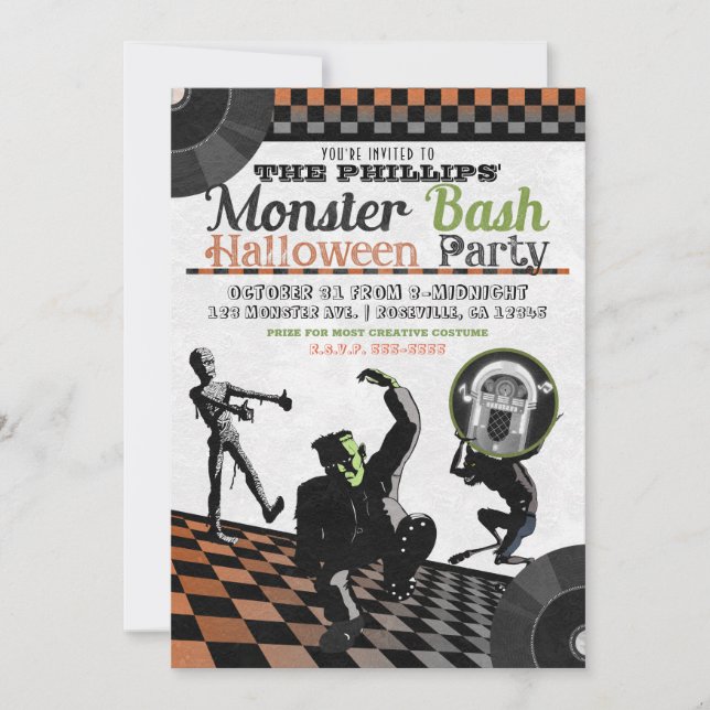 Invitation Halloween Monsters Monster Bash Costume Party (Devant)