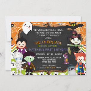 Invitation Halloween monstres 1er anniversaire invitation, in