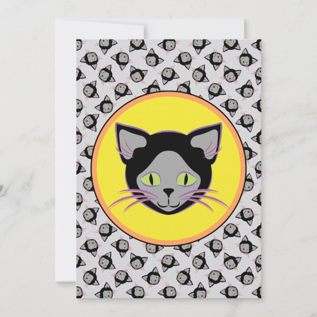 Invitation Halloween Motif de chat noir (Devant)