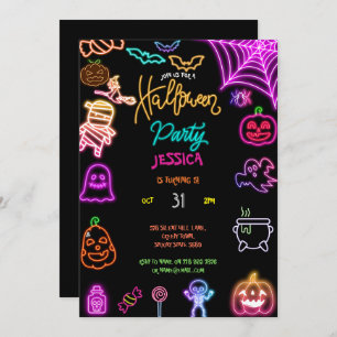 Invitation Halloween Neon Anniversaire de enfant Party Glow D