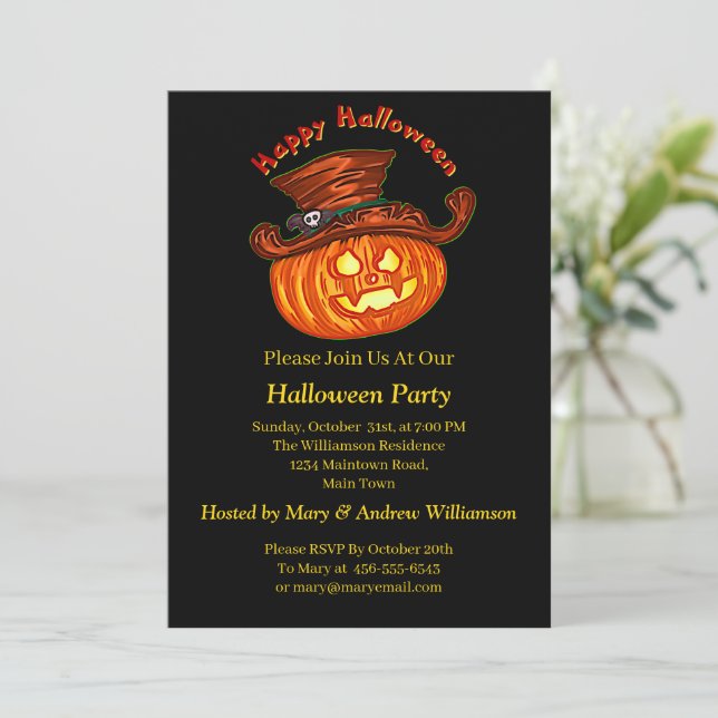 Invitation Halloween Neon Glow Look Citrouille Party (Debout devant)