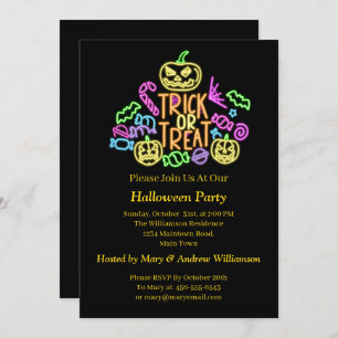 Invitation Halloween Neon Glow Look Tri Treat Candy Party