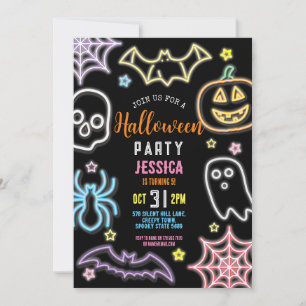 Invitation Halloween Neon Kids Party Glow Dark Party