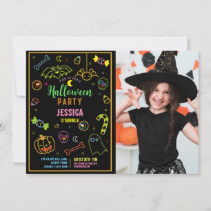 Invitation Halloween Neon Kids Party Glow Dark Party Photo