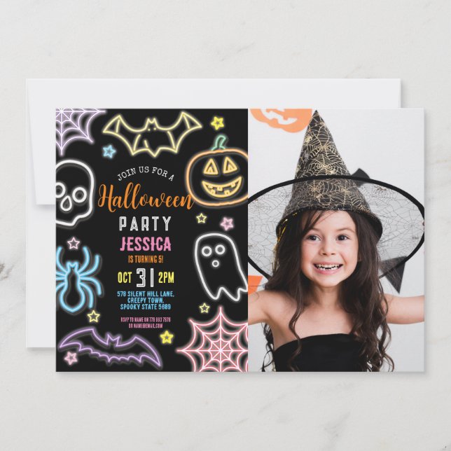 Invitation Halloween Neon Party Glow Dark Photo Anniversaire (Devant)