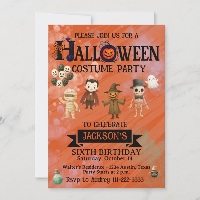 Invitation Halloween n'importe quel âge fête d'anniversaire (Devant)