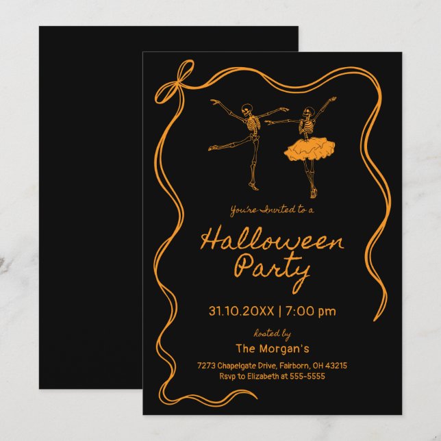Invitation Halloween noir et orange lunaire (Devant / Derrière)