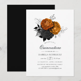 Invitation Halloween noir et orange Quinceañera Floral