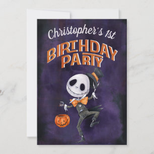 Invitation Halloween Noir Orange Éffrayant 1er anniversaire