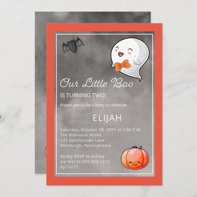 Invitation Halloween Notre Petit Boo Ghost Boy 2e anniversair (Devant / Derrière)