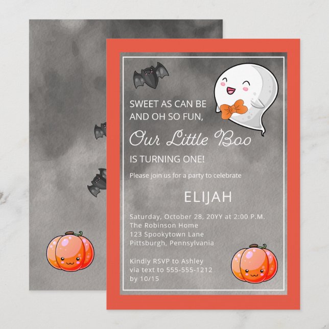 Invitation Halloween Notre Petit Boo Ghost Garçon 1er Anniver (Devant / Derrière)