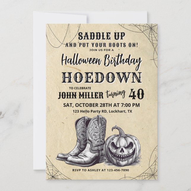Invitation Halloween occidental Anniversaire Hodown, Cowboy (Devant)