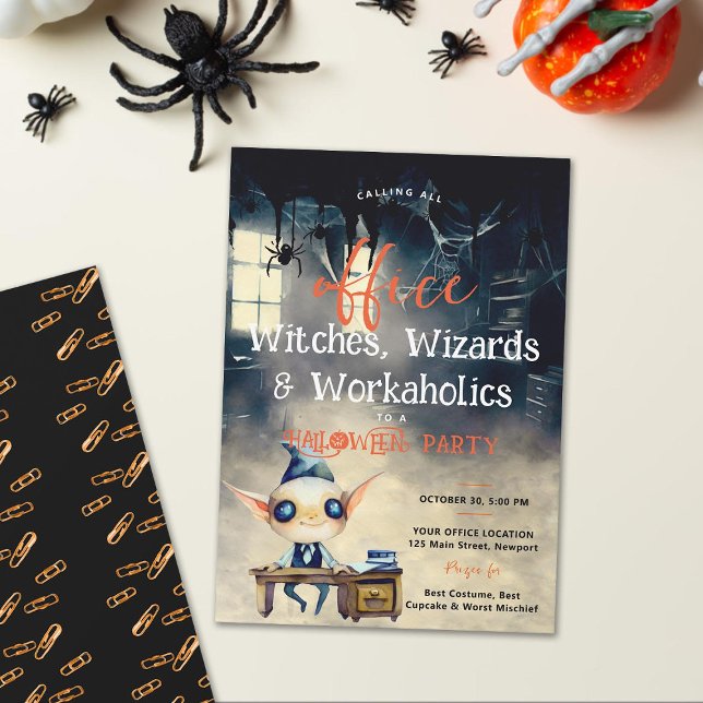 Invitation Halloween Office Party Business Ghoul Funny Noir (Halloween office party ghoul desk spiders business corporate lawyer accountant financial elegant fun)