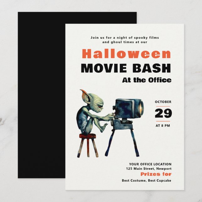 Invitation Halloween Office Party Business Movie Bash Gremlin (Devant / Derrière)