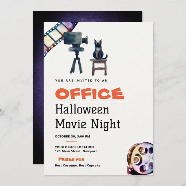 Invitation Halloween Office Party Business Movie Nuit (Devant / Derrière)