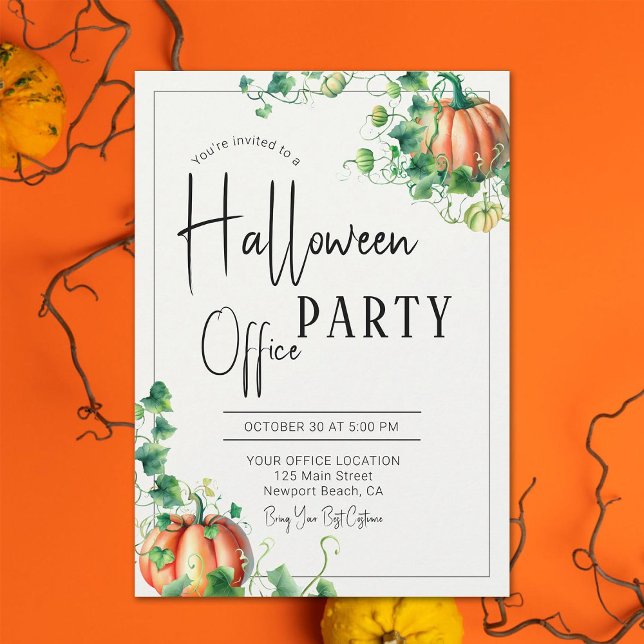 Invitation Halloween Office Party Fun Team Citrouille Vines C (halloween office corporate business party invitation pumpkin vines botanical frame elegant modern )