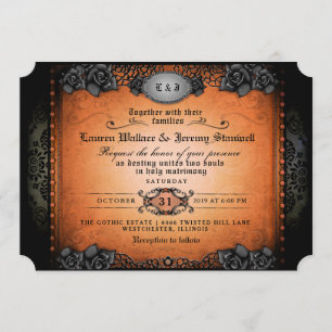 Invitation Halloween Orange et le gothique noir ensemble Mari