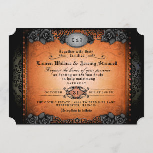 Invitation Halloween Orange et Noir Gothique Ensemble Mariage