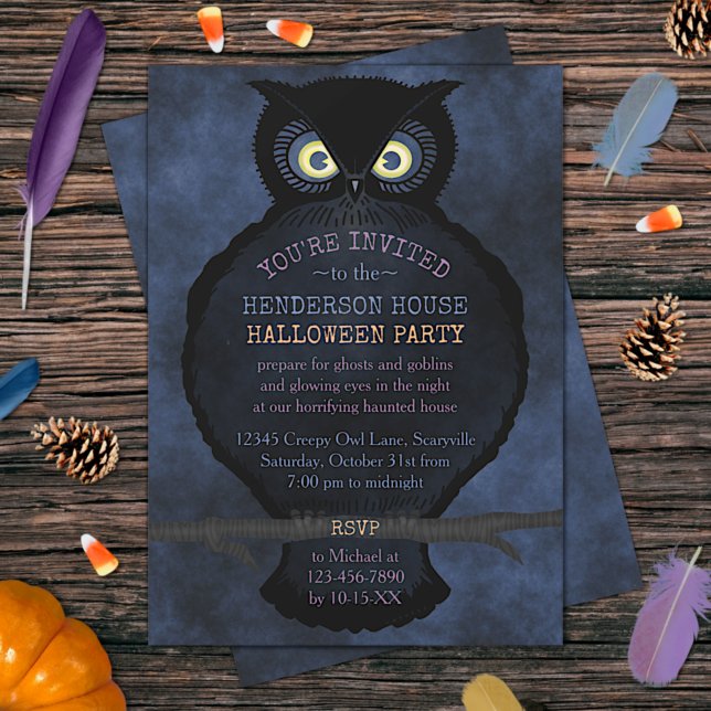Invitation Halloween Owl Haunted House Party Déplaisant effra (Créateur téléchargé)