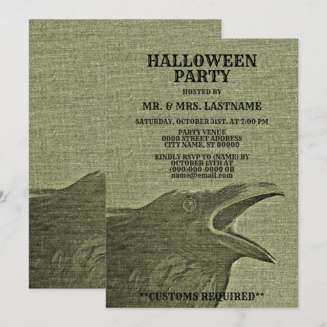 Invitation Halloween Parti Crème d'horreur Jaune Vert Éffraya (Devant / Derrière)