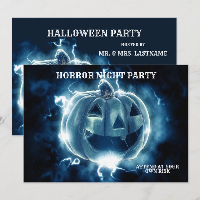 Invitation Halloween Parti mal bleu Citrouille Horreur (Devant / Derrière)