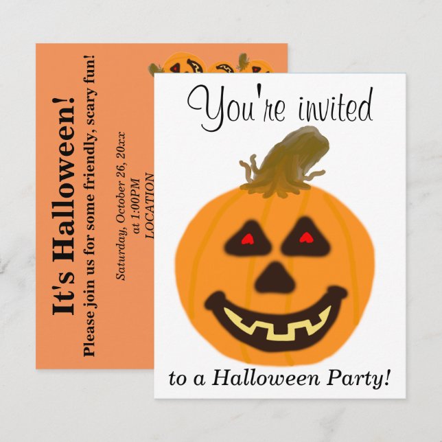 Invitation Halloween Parti Orange Citrouilles PERSONNALISER (Devant / Derrière)