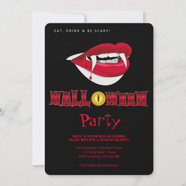 Invitation Halloween Parti Vampire Dents Gothique (Devant)