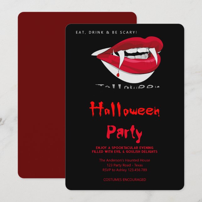Invitation Halloween Parti Vampire Dents Gothique (Devant / Derrière)