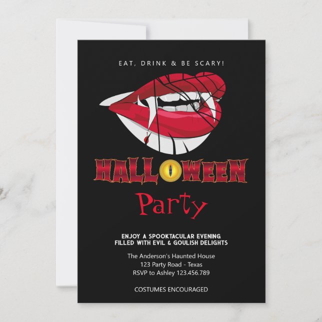 Invitation Halloween Parti Vampire Dents Gothique (Devant)
