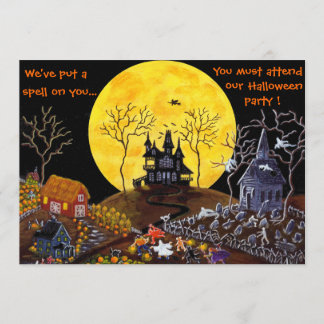 Invitation Halloween, partie, invitations, a hanté, loge,