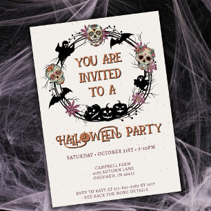 Invitation Halloween Partie Sugar Skcrâne Wreath