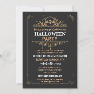 Invitation Halloween Party Bat Crâne noir cadre gothique