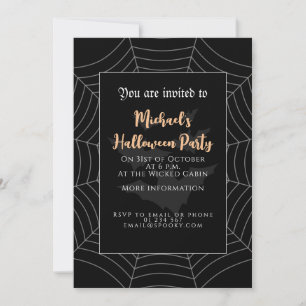 Invitation Halloween Party Black gris araignée chauves-souris