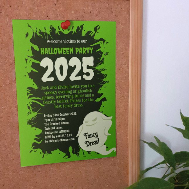 Invitation Halloween Party Bright Green Rats Crawlies Déplais (Créateur téléchargé)