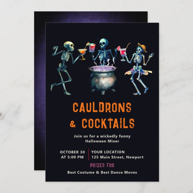 Invitation Halloween Party Cauldron Cocktail Mixer Funny Dark (Devant / Derrière)