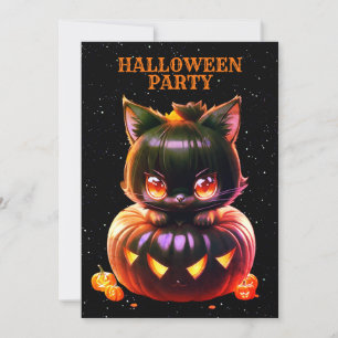 Invitation Halloween Party Chat noir Citrouille Horreur