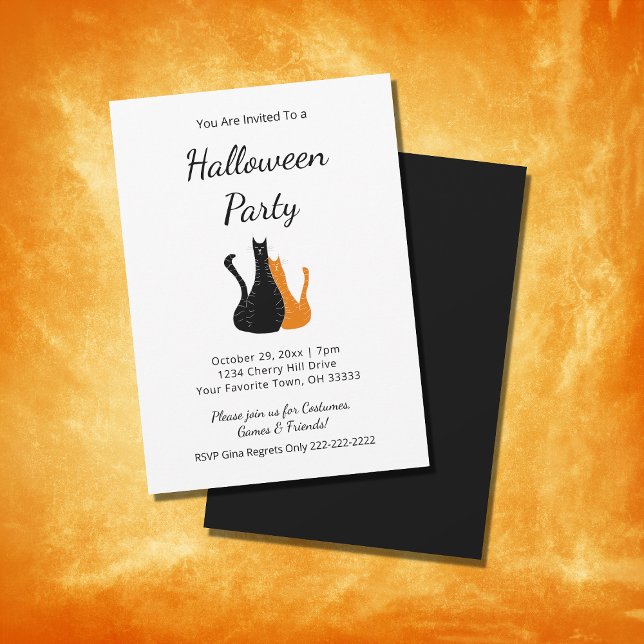 Invitation Halloween Party Cute Orange Black Cats (Créateur téléchargé)