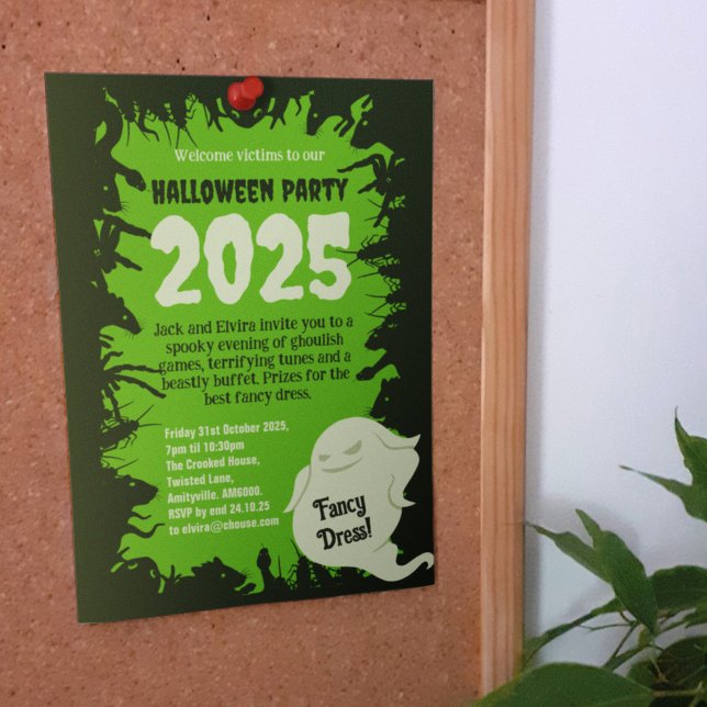 Invitation Halloween Party Dark Green Rats Crawlies Déplaisan (Créateur téléchargé)