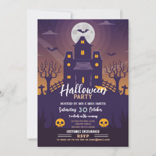 Invitation Halloween Party Haunted House Skull