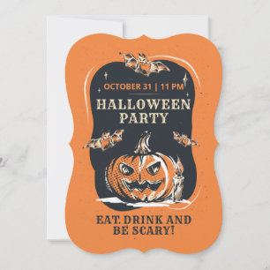 Invitation Halloween Party Jack-o'-lantern et chauves-souris