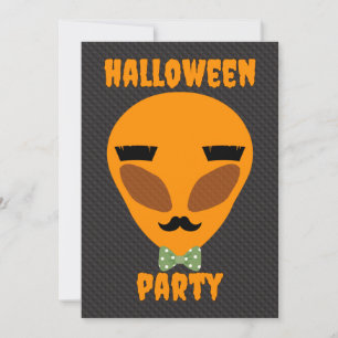 Invitation Halloween Party - Orange et vert - Alien Drôle