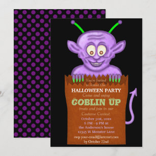 Invitation Halloween Party Purple Goblin Funny Kids