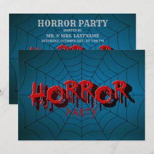 Invitation Halloween Party Red Horror Spider Web Blue Effraye