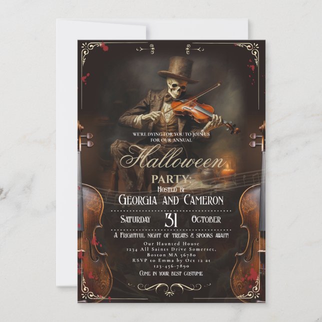 Invitation Halloween Party Vintage gothique Grim Reaper Violi (Devant)