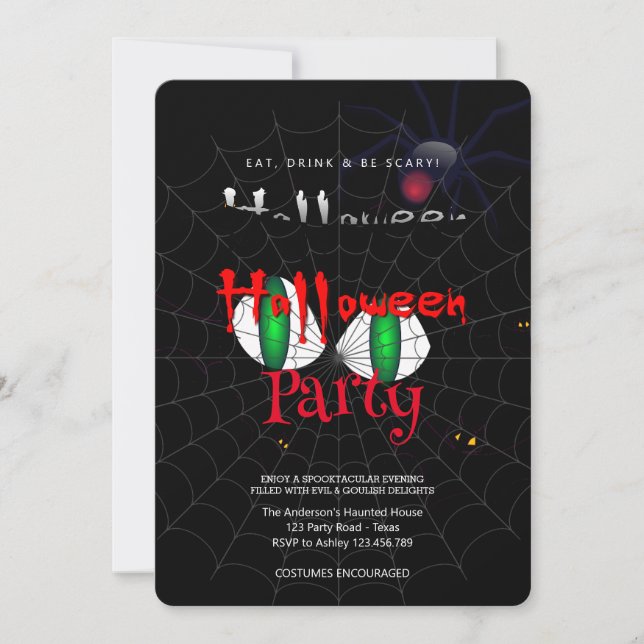 Invitation Halloween Party Vintage gothique, web de Spider (Devant)