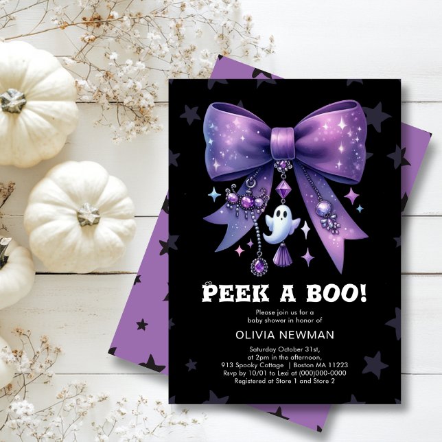 Invitation Halloween Peek A Boo Purple Bow Baby shower (Créateur téléchargé)