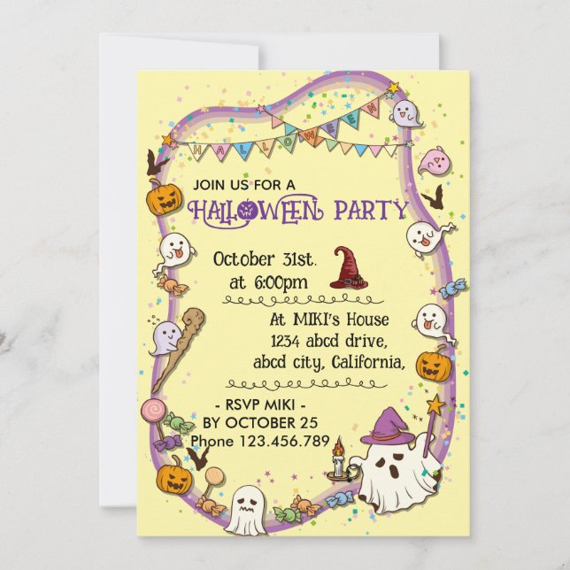 Invitation Halloween Personnalisé Éffrayant mignon Whimsical  (Devant)